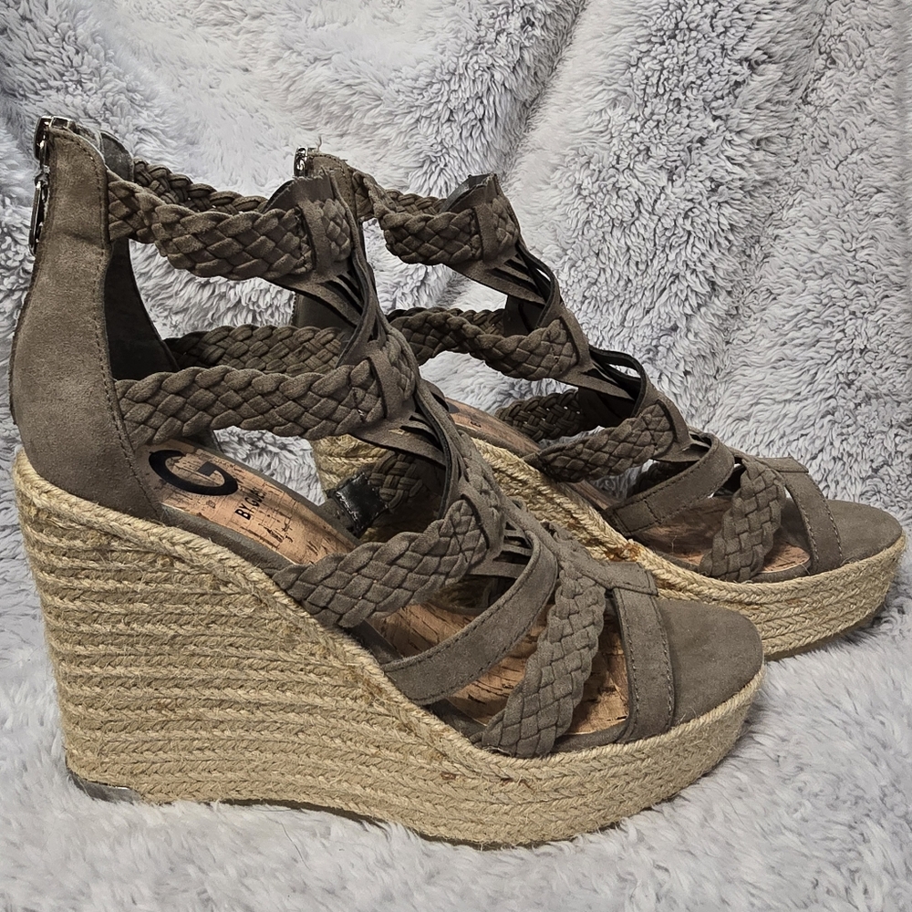 G By Guess Braided Wedge Sandals - Taupe
